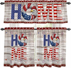 4th of July Kitchen Curtains Set 3 Piece for Windows,Rod Pocket Valance and Tier Set 36 Inch Length,Stars Striped Farmhouse American Flag Wood Grain Light Filtering Cafe Curtains for Living Room