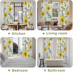 Yellow Daisy Kitchen Curtains, Farmhouse Country Flower Leaf Plant Wood Grain Light Filtering Window Curtain Panels, 2Pcs Rod Pocket Window Treatments Set for Living Room Bathroom Bedroom 52x72 Inches