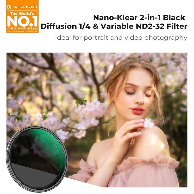 K&F CONCEPT 82mm Black Diffusion Mist 1/4 & Variable ND2-32 in-1 Filter Cinematic Effect Neutral Density Filter for Camera Lens with 18 Multi-Layer Coatings (K- Series)