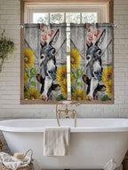 Farmhouse Kitchen Curtains 54 Inches length, Vintage Sunflowers Animals Printed Wood Grain Window Treatment Curtain Drapes, Thermal Insulated Drapes for Basement Hotel RV, 42"x54", 2 Panels