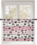 Sheer Curtains 45 Inch Length, Pink Beige Paw Print Semi Sheer Curtains Light Filtering Window Treatment, Vintage Farmhouse Country Wooden Grain Privacy Voile Drapes for Living Room Bedroom 52x45 Inch