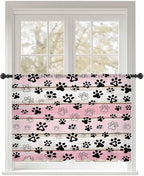 Sheer Curtains 54 Inch Length, Pink Beige Paw Print Semi Sheer Curtains Light Filtering Window Treatment, Vintage Farmhouse Country Wooden Grain Privacy Voile Drapes for Living Room Bedroom 52x54 Inch