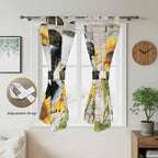 Yellow Sunflowers Bedroom Curtains 72 Inch Length, Window Curtains Tab Top, Farmhouse Cow Barn Doors Floral Butterfly Light Filtering Window Treatments Drapes 52"x72" 2 Panel