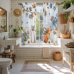 Fall Blue Maple Window Curtains 63 Inch Long 2 Panel Set, Rod Pocket Bedroom Curtains & Drapes, Thanksgiving Pumpkins Daisy Country Leaves Light Filtering Window Treatment for Living Room 42"W x 63"L