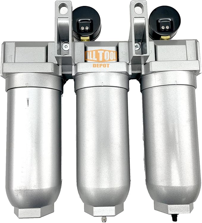 1" NPT SUPER DUTY Industrial Grade 3 Stages Filter Coalescing Desiccant Dryer System For Compressed Air Lines, Metal Bowls, Great For Paint Spray And Plasma Cutter (AUTO DRAIN)