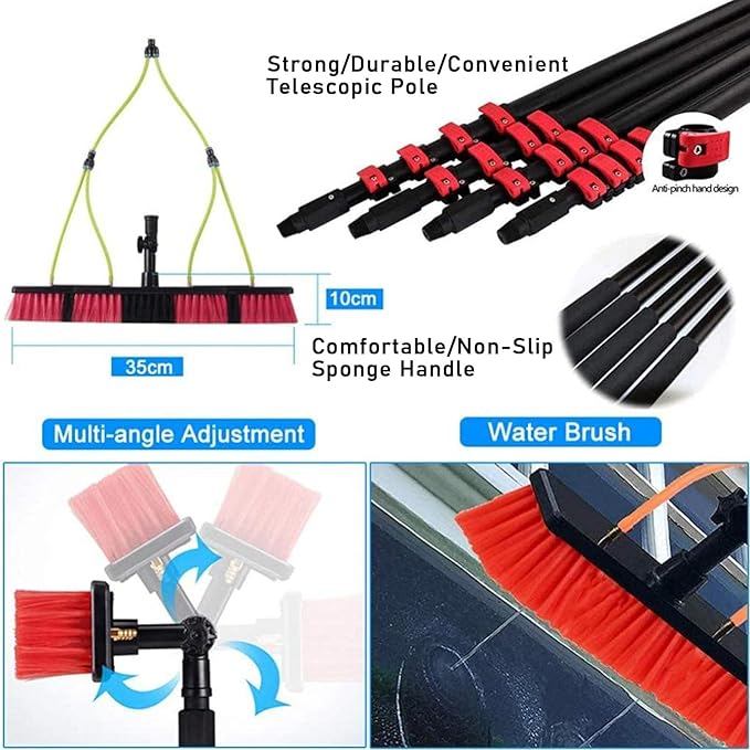 Spray Bar Kit Window Cleaning Brush, Outdoor Window Glass Solar Panel Cleaning,Extendable Cleaner For Greenhouse Roofs, Cleaning Photovoltaic And Solar Panels/35Cmbrushhead/12M/3,35cmbrushhead,6M/20F