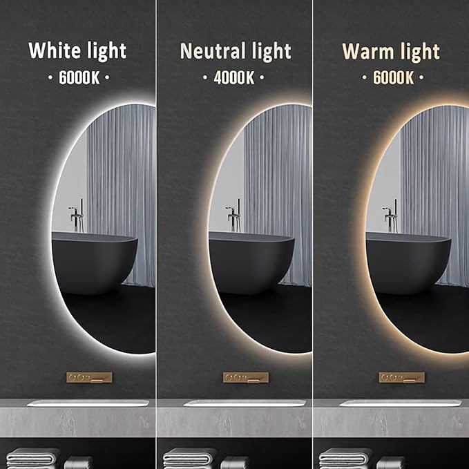 Inner Sand Smart Illuminated LED Bathroom Mirror, Wall Mounted Multifunction Bathroom Vanity Mirror with Dimmable Brightness | Sensor Touch | Demister Pad | Time Temperature(Time+Defog+Dimmable,60x80c