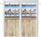 Western Horse Living Room Curtains 84 Inch Length, Window Curtains Tab Top, Farmhouse Wooden Grain Vintage Cowboy Barn Door Light Filtering Window Treatments Drapes 42"x84" 2 Panel