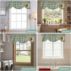 Daisy Flower Tie Up Valance Curtains for Windows, Kitchen Curtains Window Shades, Modern Art Floral Farmhouse Teal Wooden Grain Light Filtering Roman Curtain Valances for Bedroom/Bathroom/Cafe 42"x18"