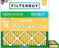 Filterbuy 12x12x1 Air Filter MERV 11 Superior Pet & Allergy Defense (2-Pack), Electrostatic Pleated HVAC AC Furnace Filters Replacement, Made in USA (Actual Size: 11.75 x 11.75 x 0.75)