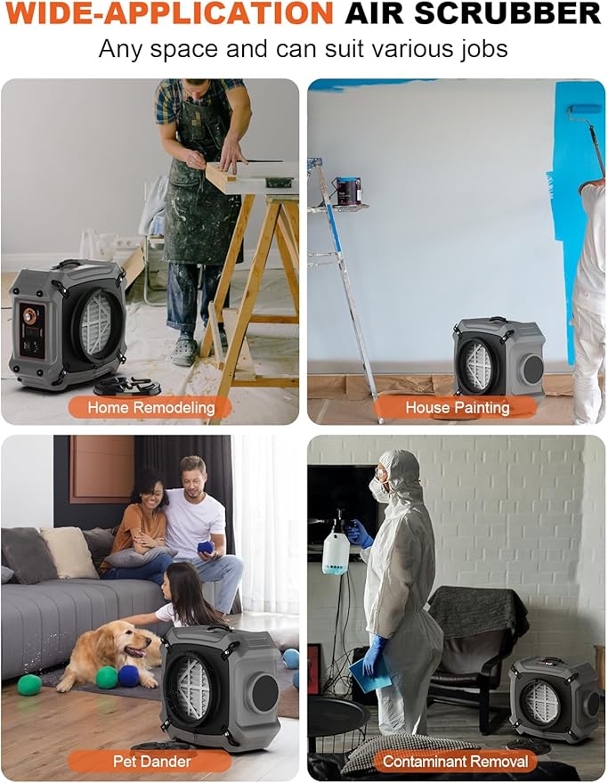 Abestorm Air Scrubber 4 Stage with UV-C Light, HEPA/Activated Carbon Filter, MERV-10 Filter, Industrial Commercial Air Scrubbers Negative Air Machine Cleaner, 550CFM Airflow, V2