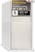 Filtrete 14x20x1 AC Furnace Air Filter MERV 5 MPR 300 Capture Unwanted Particles 3-Month Pleated 1-Inch Electrostatic Air Cleaning Filter, 6-Pack (Actual Size 13.81x19.81x0.81 in)