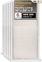 Filtrete 14x20x1 AC Furnace Air Filter MERV 5 MPR 300 Capture Unwanted Particles 3-Month Pleated 1-Inch Electrostatic Air Cleaning Filter, 6-Pack (Actual Size 13.81x19.81x0.81 in)