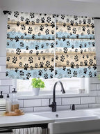 Sheer Curtains 45 Inch Length, Blue Dog Paw Print Semi Sheer Curtains Light Filtering Window Treatment, Vintage Farmhouse Rustic Wooden Grain Privacy Voile Drapes for Living Room Bedroom 52x45 Inch