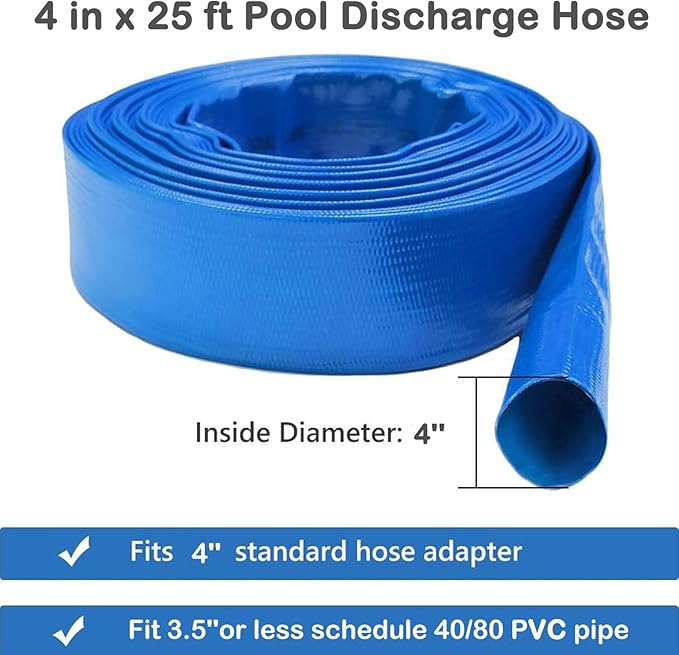Eastrans 4 IN x 25 FT Pool Backwash Hose, Heavy Duty Flat Discharge Hose, Weather and Burst Resistant, Best Pool Hoses for Inground Pools, Pool Filter Hose & Pool Drain Hose