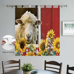 Sheep Flowers Living Room Curtains 84 Inch Length, Window Curtains Tab Top, Country Red Barn Botanical Sunflowers Light Filtering Window Treatments Drapes 42"x84" 2 Panel