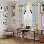 Easter Window Curtains 72 Inch Long 2 Panel Set, Rod Pocket Long Curtains & Drapes, Spring Colorful Bunny Eggs Flower Wood Grain Light Filtering Window Treatment for Bedroom Living Room 52"W x 72"L