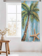 Sheer Curtains 63 Inch Length, Coastal Beach Tree Semi Sheer Curtains Light Filtering Window Treatment, Summer Tropical Starfish Wood Grain Privacy Voile Drapes for Living Room Bedroom 52x63 Inch