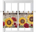 Sunflowers Kitchen Curtains 24 Inch Length, Small Window Curtains Tab Top, Retro Flower Barn Doors Butterfly Farmhouse Brown Light Filtering Short Window Treatments Tier Drapes 27.5"x24" 2 Panel