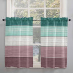 Retro Farm Woodcuts Texture Window Valance Curtains, Green Brown Gradient Light Filtering Kitchen Valance with 3-inch Rod Pocket for Living Room Bathroom Bedroom,2 Panel,27.5x45In