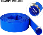 2" x 50 FT Pool Backwash Hose Blue Heavy Duty Reinforced PVC Lay Flat Water Discharge Hose for Swimming Pool Filter Pump,with 2 Clamp