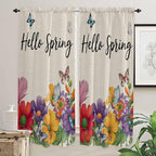 Spring Flowers Living Room Curtains 72 Inches length, Farmhouse Vintage Country Colorful Floral Window Treatment Curtain Drapes, Light Filtering Drapes for Bedroom Laundry Room, 52"x72", 2 Panels