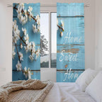Farmhouse Wooden Grain Kitchen Curtains, Vintage Shabby Chic Flower Blue Light Filtering Window Curtain Panels, 2Pcs Rod Pocket Window Treatments Set for Living Room Bathroom Bedroom 52x72 Inches