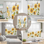 Yellow Sunflowers Bathroom Curtains 63 Inch Length, Window Curtains Tab Top, Vintage Country Flowers Butterfly Wood Board Light Filtering Window Treatments Drapes 52"x63" 2 Panel