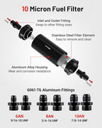 EVIL ENERGY Inline Fuel Filter 10 Micron with 6AN 8AN 10AN Adapter&Bracket Clamp 50MM Universal