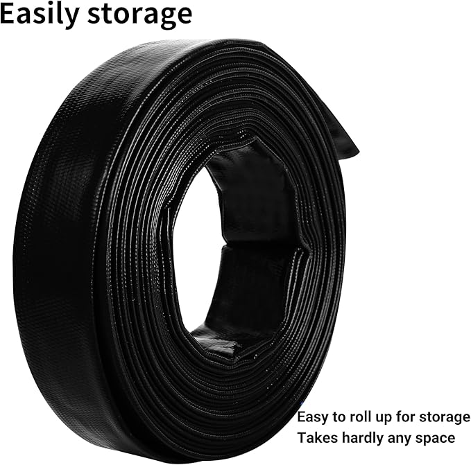 1-1/4" x 50 FT Pool Backwash Hose, Black Heavy Duty Reinforced PVC Lay Flat Water Discharge Hose