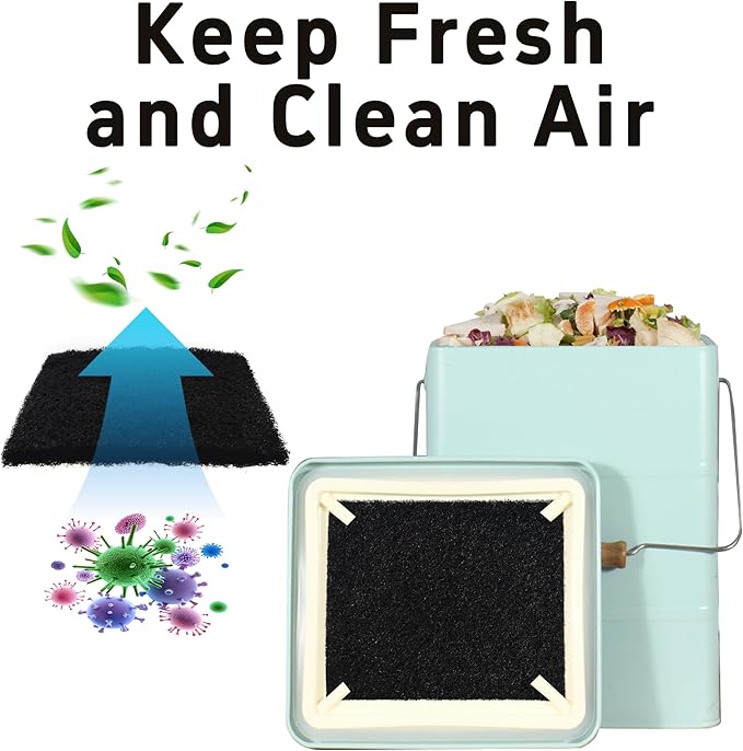 6PCS 5” Square Compost Bin Charcoal Filters, 0.4” Thick Activated Carbon Filters for Kitchen Countertop Compost Pail, Home Bucket Filter Replacements