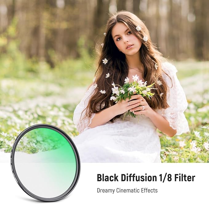 NEEWER 52mm Black Diffusion 1/8 Filter Soft Dreamy Cinematic Effect Filter Ultra Slim Water Repellent Scratch Resistant Optical Glass, Multiple Nano Coatings for Video/Vlog/Portrait Photography