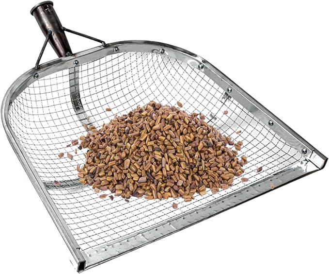 Leaking Soil Shovel Filter Stainless Steel Sieve 4mm/6mm/8mm/12mm Mesh Sifting Shovel for Sifting Corn Kernels Gardening Farm Chicken Coop and Goat Stall Multipurpose Dustpan (Sliver-6MM)