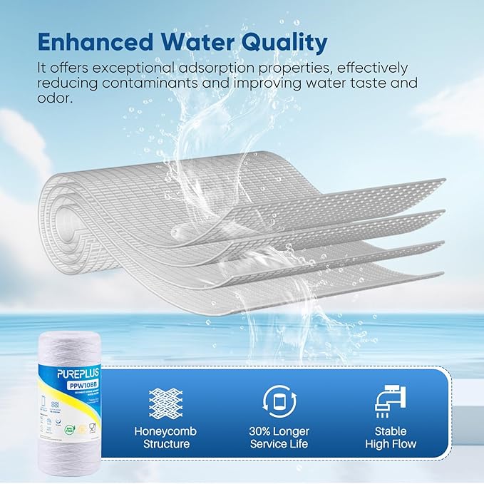 PUREPLUS 25 Micron 10 x 4.5 Whole House String Wound Sediment Filter for Well Water, Replacement Cartridge for 84637, WPX5BB97P, PC10, CW5-BBS, 355215-45, WP10BB97P, WP5BB97P, 4Pack