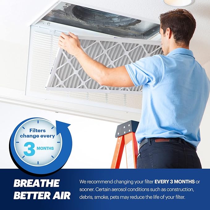 BNX 20x20x1 MERV 13 Air Filter 2 Pack - MADE IN USA - Electrostatic Pleated Air Conditioner HVAC AC Furnace Filters - Removes Pollen, Mold, Bacteria