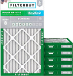 Filterbuy 16x25x2 Air Filter MERV 8 Essential Dust & Allergy Defense (6-Pack), Electrostatic Pleated HVAC AC Furnace Filters Replacement, Made in USA (Actual Size: 15.50 x 24.50 x 1.75)
