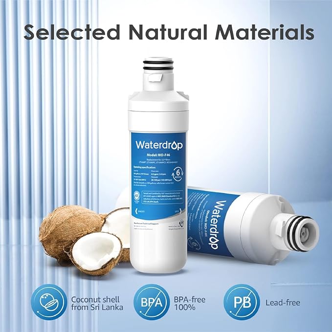 Waterdrop LT1000PC ADQ747935 Refrigerator Water Filter and Air Filter, Replacement for LG® LT1000P®, LMXS28626S, LFXS26973S, LFXS26596S, LFXS28596S, ADQ74793501, ADQ74793502 and LT120F®, 4 Combo