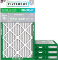 Filterbuy 20x30x2 Air Filter MERV 8 Essential Dust & Allergy Defense (4-Pack), Electrostatic Pleated HVAC AC Furnace Filters Replacement, Made in USA (Actual Size: 19.75 x 29.75 x 1.75)