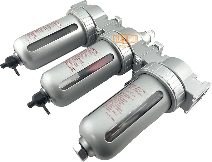 1/2" NPT MID FLOW 3 Stages Filter Coalescing Desiccant Dryer System For Compressed Air Lines, Poly Bowls, Great For Paint Spray And Plasma Cutter (MANUAL DRAIN)