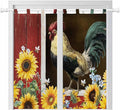 Chicken Sunflowers Bathroom Curtains 63 Inch Length, Window Curtains Tab Top, Farmhouse Animals Red Barn Bees Light Filtering Window Treatments Drapes 52"x63" 2 Panel