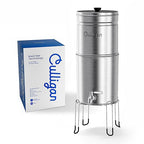 Culligan MaxClear 3 Gallon Gravity Water Filter System, Brushed Stainless-Steel Countertop Water Filter NSF/ANSI Certified to Reduce Microplastics, Lead & Total PFAS, with 2 Ceramic Filters