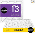 Simply 20x20x1 Air Filter, Merv 13, 4 Pack, For Home AC Furnace & HVAC (Actual Size: 19.75"x19.75"x0.75") DUST, Pet, & Allergy Control