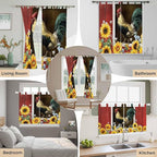 Chicken Sunflowers Bedroom Curtains 72 Inch Length, Window Curtains Tab Top, Farmhouse Animals Red Barn Bees Light Filtering Window Treatments Drapes 52"x72" 2 Panel