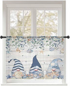 Sheer Curtains 54 Inch Length, Coastal Eucalyptus Leaf Semi Sheer Curtains Light Filtering Window Treatment, Ocean Blue Gnomes Starfish Wood Grain Privacy Voile Drapes for Living Room 52x54 Inch