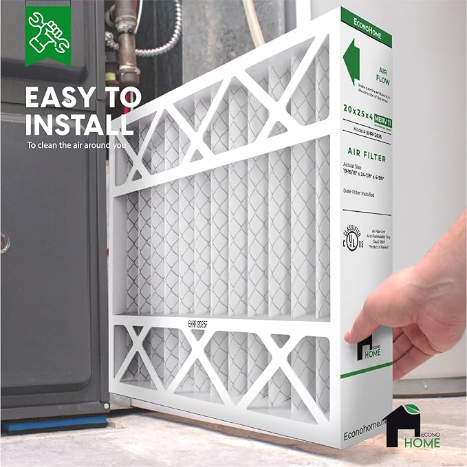 EconoHome 20x25x4 AC Furnace Pleated Air Filter MERV 11 Replacement – Allergen Defense, 3 Pack, Fits Lennox (X6673), Honeywell (FC100A1037) filters. (Actual size: 19.94 x 24.86 x 4.36 Inches)