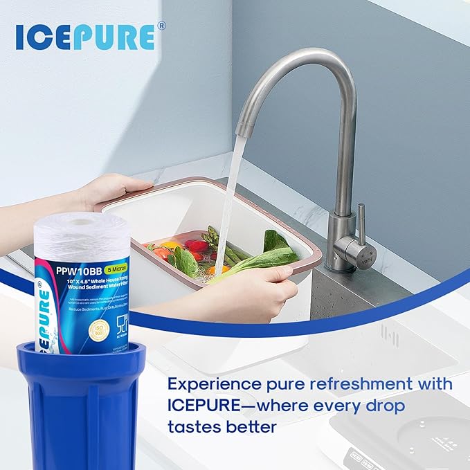 ICEPURE 5 Micron 10”*4.5'' Whole House Sediment String Wound Water Filter Replacement filter for 84637, WPX5BB97P, PC10, 355214-45, 355215-45, WP10BB97P, WP5BB97P, 3PACK