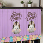 Purple Easter Curtain Valances for Windows, Kitchen Valance Window Treatment, Spring Cartoon Bunny Colorful Eggs Wood Grain Light Filtering Block Curtains for Bathroom/Bedroom/Living Room 42'' x 18''