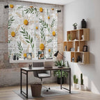 Spring Daisy Kitchen Curtains, Farmhouse Country Flower Leaf Plant Wood Grain Light Filtering Window Curtain Panels, 2Pcs Rod Pocket Window Treatments Set for Living Room Bathroom Bedroom 42x63 Inches