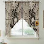 Funny Farm Animals Swag Valances for Windows, Vintage Barn Brown Sunflowers Rod Pocket Kitchen Curtains Valance, Small Window Curtains Swag for Cafe Bathroom Living Room, 2 Panels, 36x36 inch