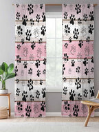 Sheer Curtains 84 Inches Long, Pink Beige Paw Print Semi Sheer Curtains Light Filtering Window Treatment, Vintage Farmhouse Country Wooden Grain Privacy Voile Drapes for Living Room Bedroom 52x84 Inch
